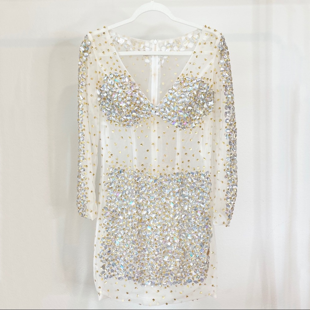 Bdazzled White Mesh Custom Made Dress